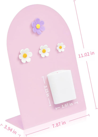 Desk Magnetic Message Board, Metal Bulletin/Memo Board with Magnetic Pen Holder and Flower Pins with Stand, Souvenir/Photo Display Board for Home, Office, Dormitory, Apartment, 8 * 11Inch (Black)