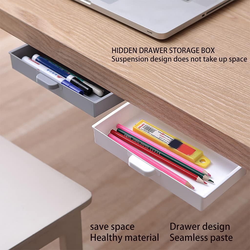 Under Desk Storage Box Hidden Drawer Desktop Adhesive Container for Home Office School Bedroom Multifunction