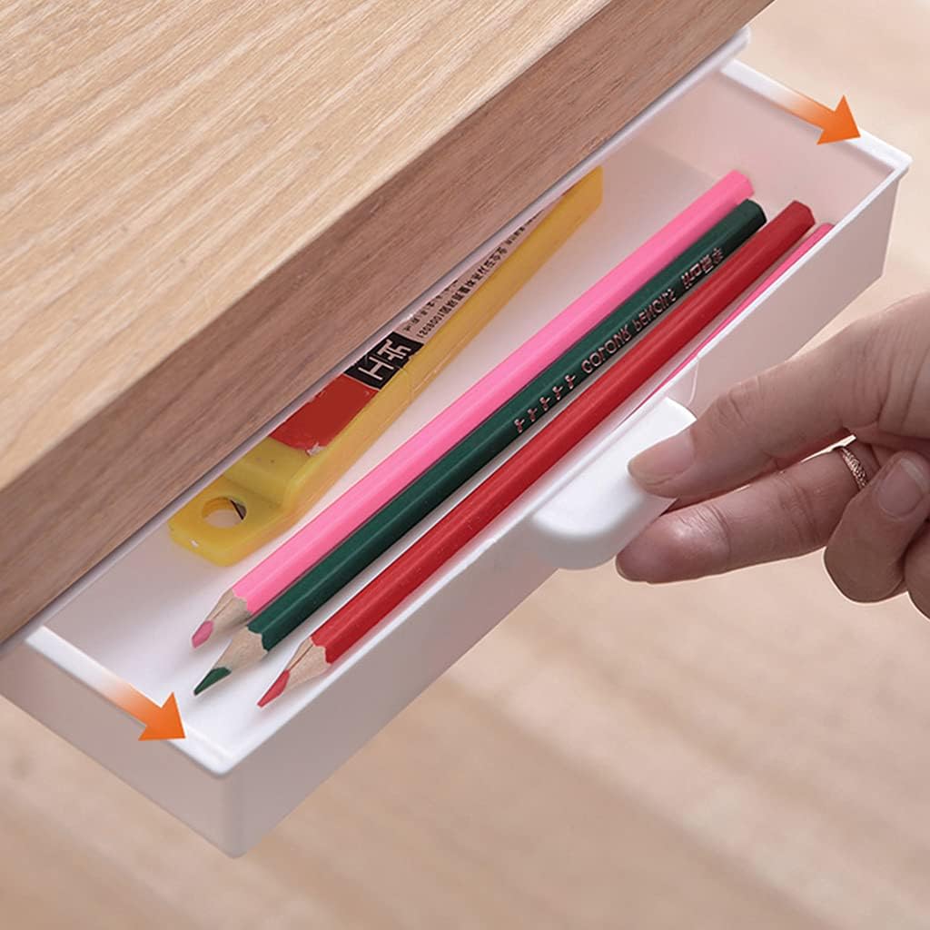 Under Desk Storage Box Hidden Drawer Desktop Adhesive Container for Home Office School Bedroom Multifunction