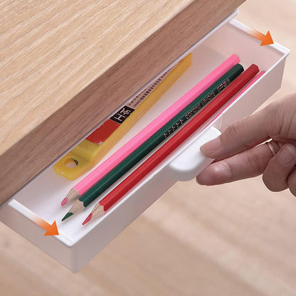 Under Desk Storage Box Hidden Drawer Desktop Adhesive Container for Home Office School Bedroom Multifunction