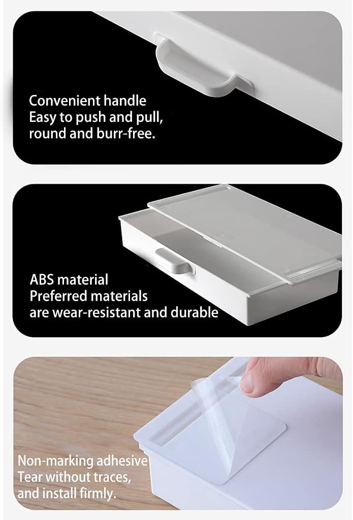 Under Desk Storage Box Hidden Drawer Desktop Adhesive Container for Home Office School Bedroom Multifunction
