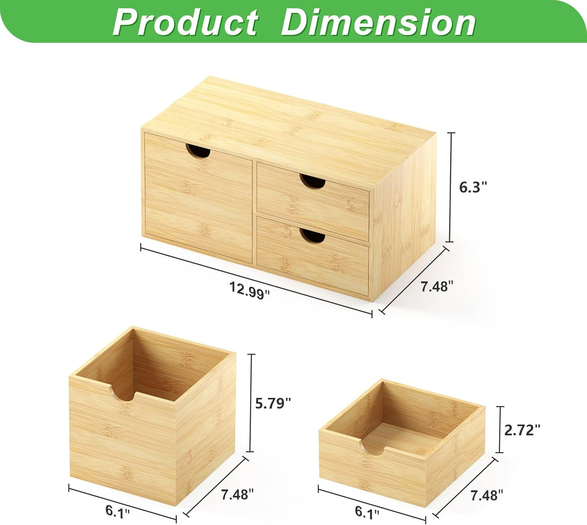 Bamboo Desk Organizer with Drawers, Desktop Storage Box for Office Supplies
