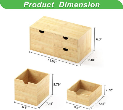 Bamboo Desk Organizer with Drawers, Desktop Storage Box for Office Supplies