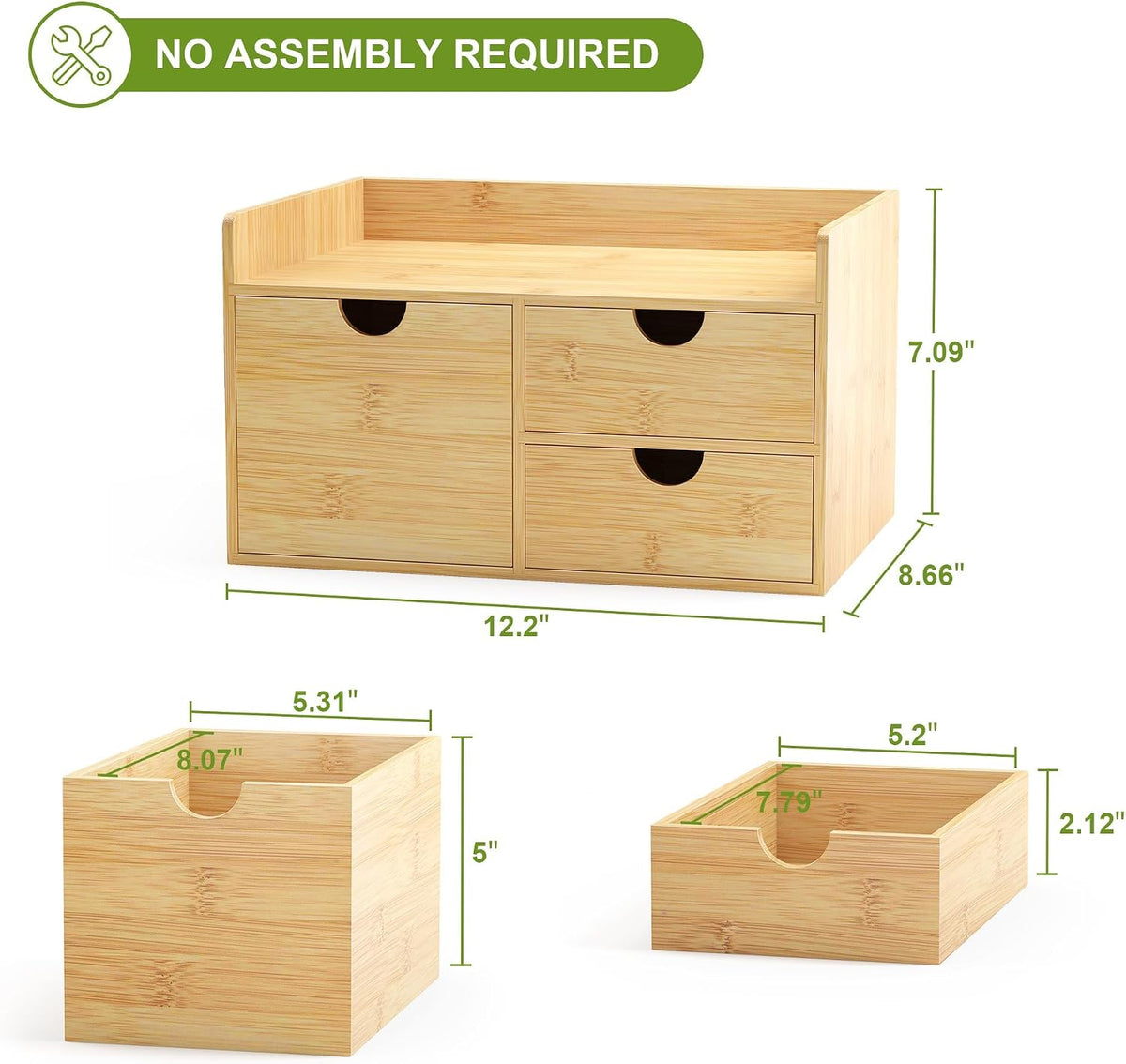Bamboo Desk Organizer with Drawers, Desktop Storage Box for Office Supplies