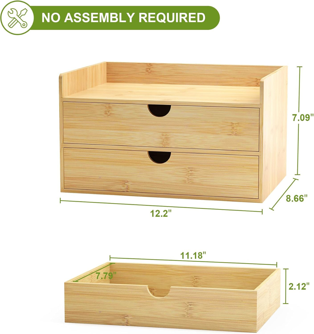 Bamboo Desk Organizer with Drawers, Desktop Storage Box for Office Supplies