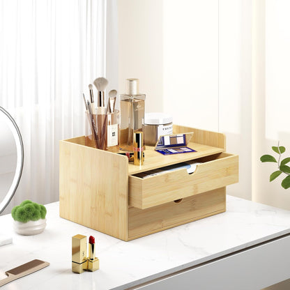 Bamboo Desk Organizer with Drawers, Desktop Storage Box for Office Supplies