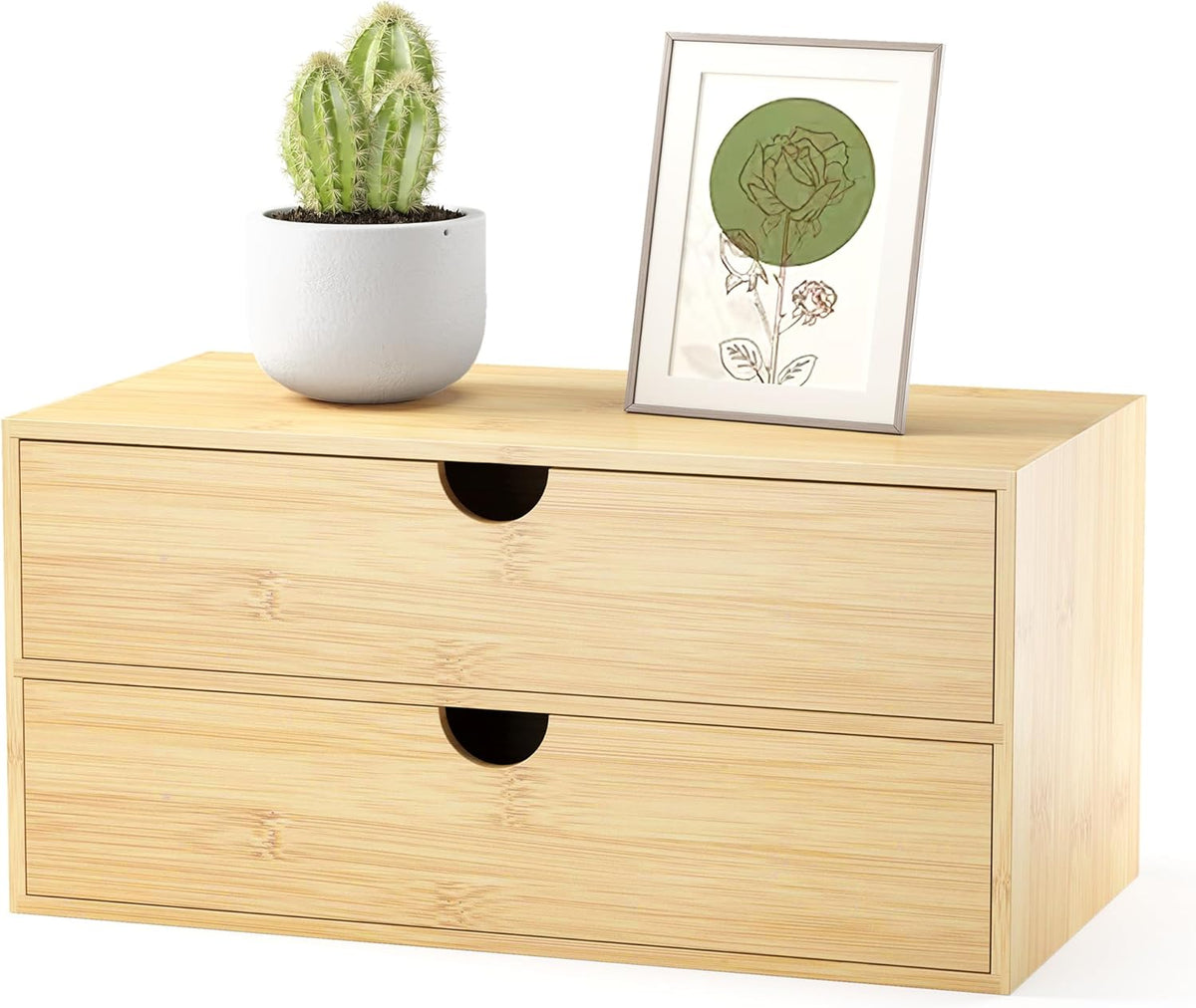Bamboo Desk Organizer with Drawers, Desktop Storage Box for Office Supplies