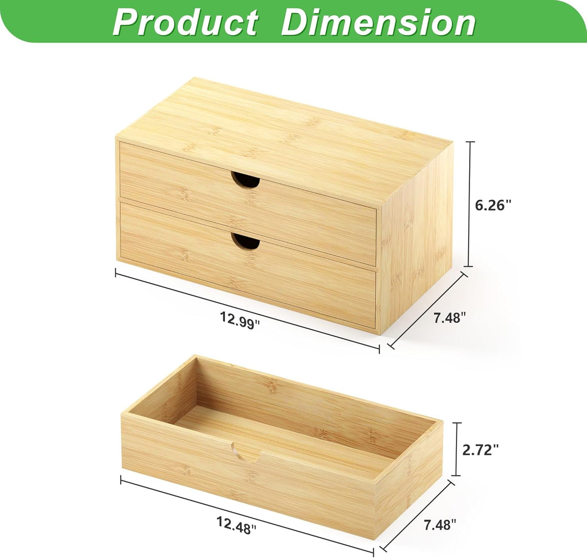 Bamboo Desk Organizer with Drawers, Desktop Storage Box for Office Supplies