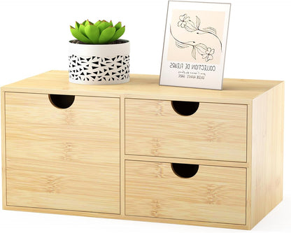 Bamboo Desk Organizer with Drawers, Desktop Storage Box for Office Supplies
