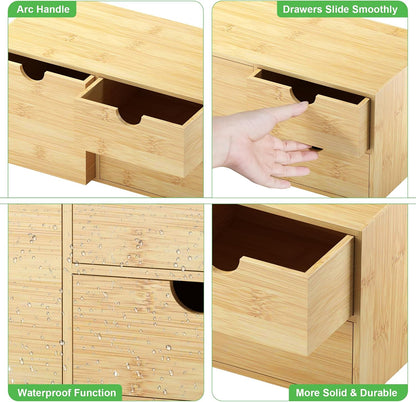 Bamboo Desk Organizer with Drawers, Desktop Storage Box for Office Supplies