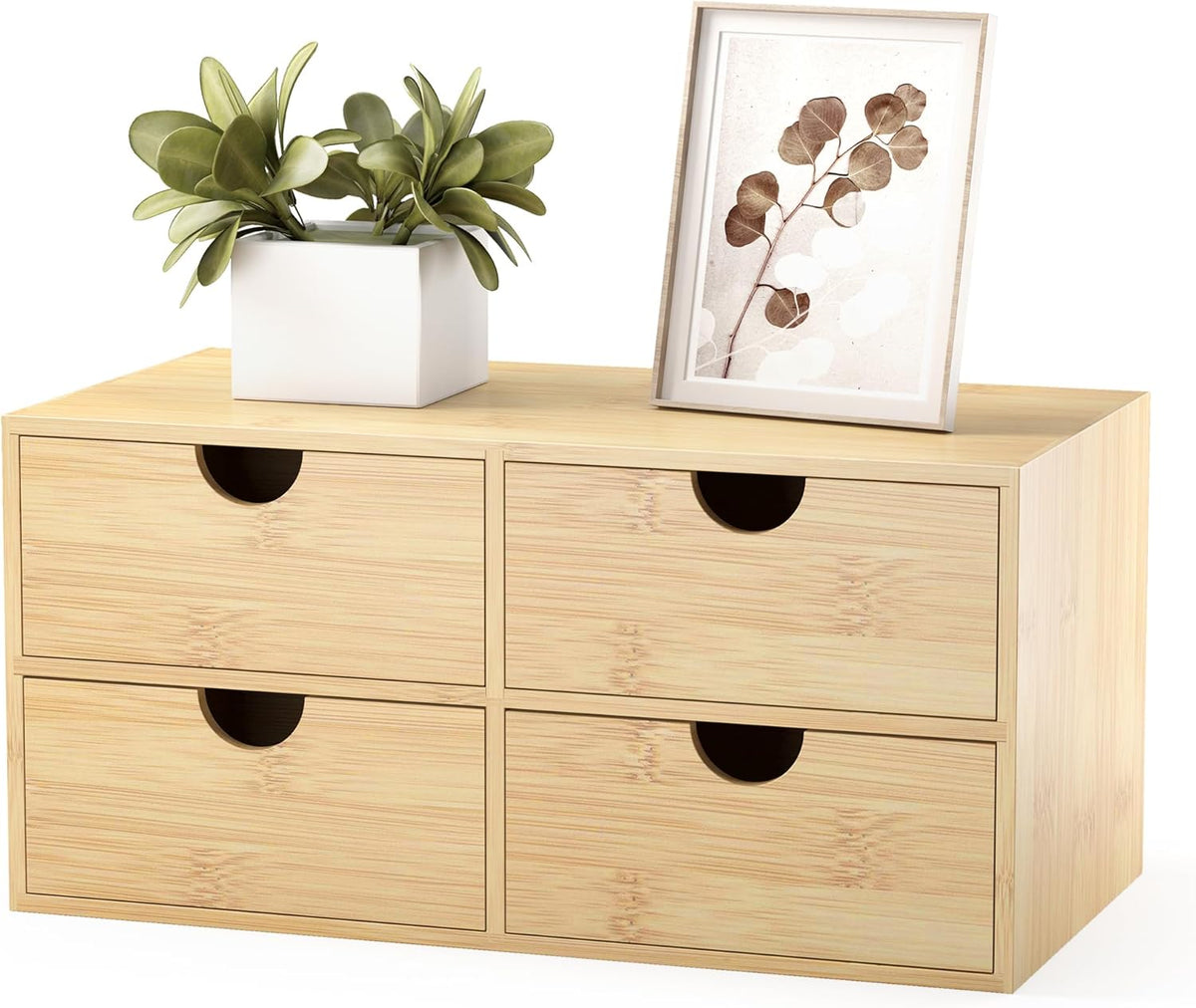 Bamboo Desk Organizer with Drawers, Desktop Storage Box for Office Supplies