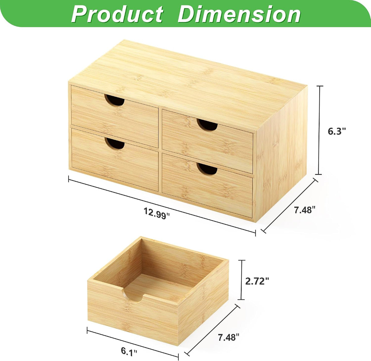 Bamboo Desk Organizer with Drawers, Desktop Storage Box for Office Supplies