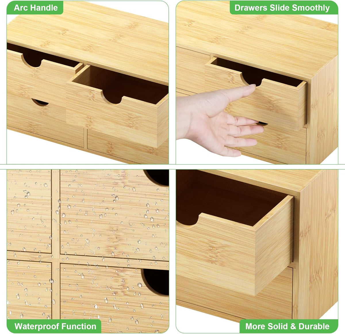 Bamboo Desk Organizer with Drawers, Desktop Storage Box for Office Supplies