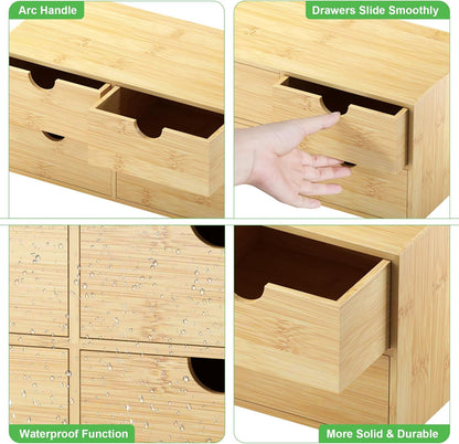 Bamboo Desk Organizer with Drawers, Desktop Storage Box for Office Supplies