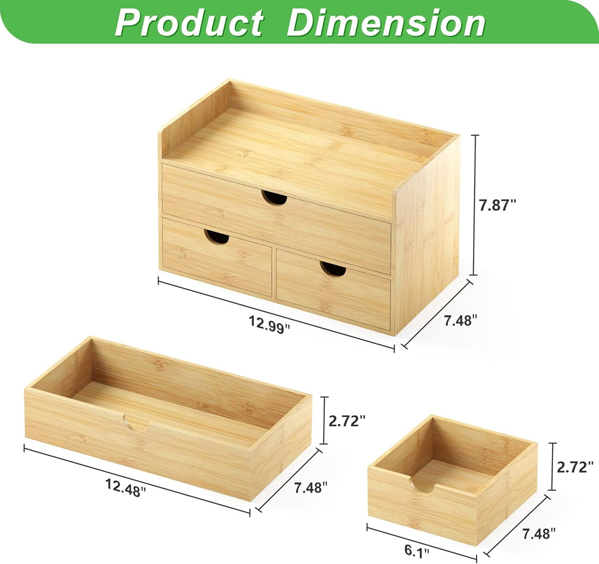 Bamboo Desk Organizer with Drawers, Desktop Storage Box for Office Supplies