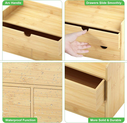 Bamboo Desk Organizer with Drawers, Desktop Storage Box for Office Supplies