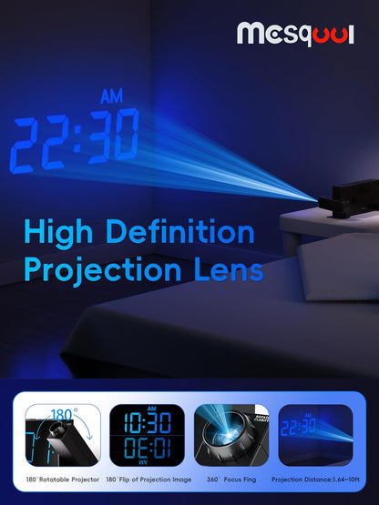 Digital Projection Alarm Clock with Dual Alarms, 5 Levels Dimmer