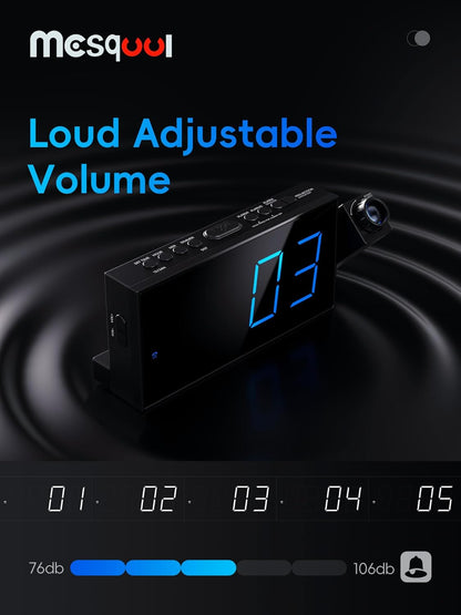Digital Projection Alarm Clock with Dual Alarms, 5 Levels Dimmer