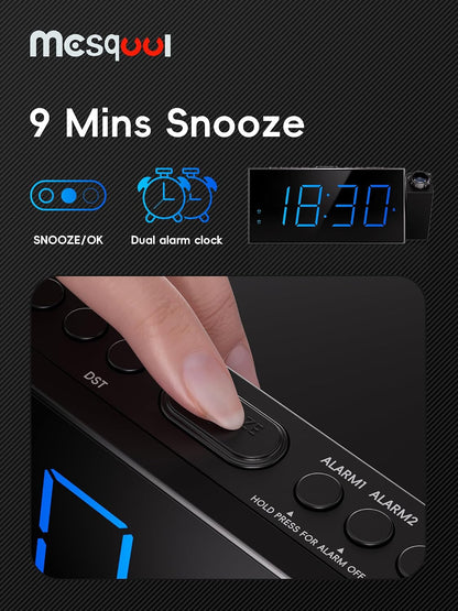 Digital Projection Alarm Clock with Dual Alarms, 5 Levels Dimmer