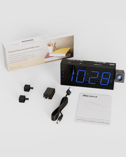 Digital Projection Alarm Clock with Dual Alarms, 5 Levels Dimmer