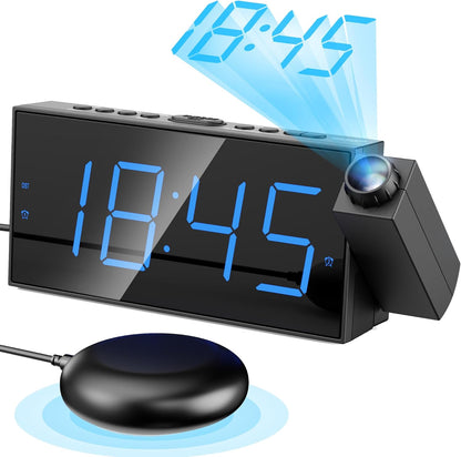 Digital Projection Alarm Clock with Dual Alarms, 5 Levels Dimmer