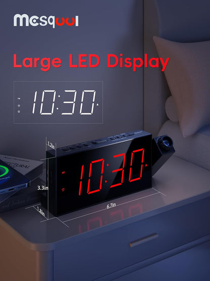Digital Projection Alarm Clock with Dual Alarms, 5 Levels Dimmer