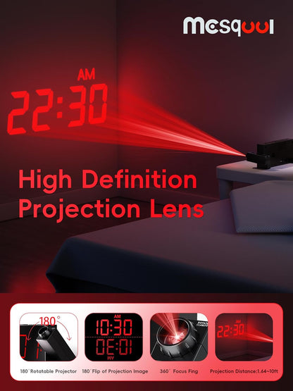 Digital Projection Alarm Clock with Dual Alarms, 5 Levels Dimmer