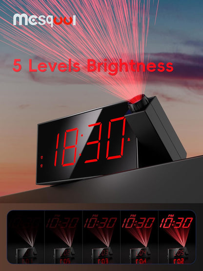 Digital Projection Alarm Clock with Dual Alarms, 5 Levels Dimmer