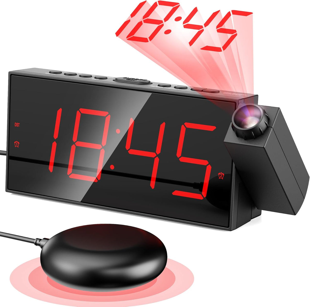 Digital Projection Alarm Clock with Dual Alarms, 5 Levels Dimmer