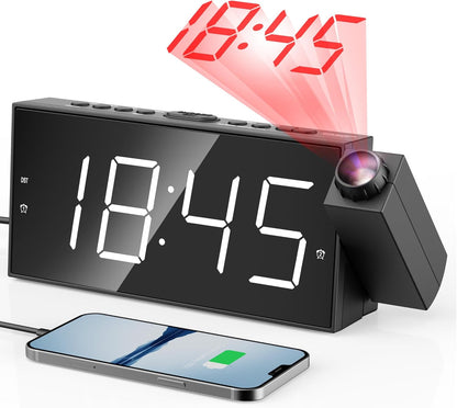 Digital Projection Alarm Clock with Dual Alarms, 5 Levels Dimmer