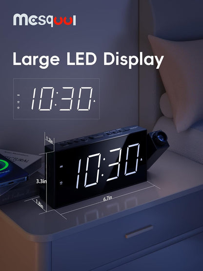 Digital Projection Alarm Clock with Dual Alarms, 5 Levels Dimmer