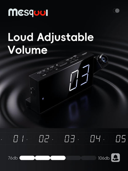 Digital Projection Alarm Clock with Dual Alarms, 5 Levels Dimmer