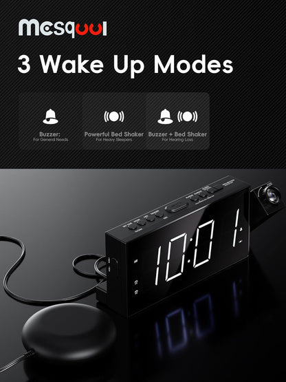 Digital Projection Alarm Clock with Dual Alarms, 5 Levels Dimmer