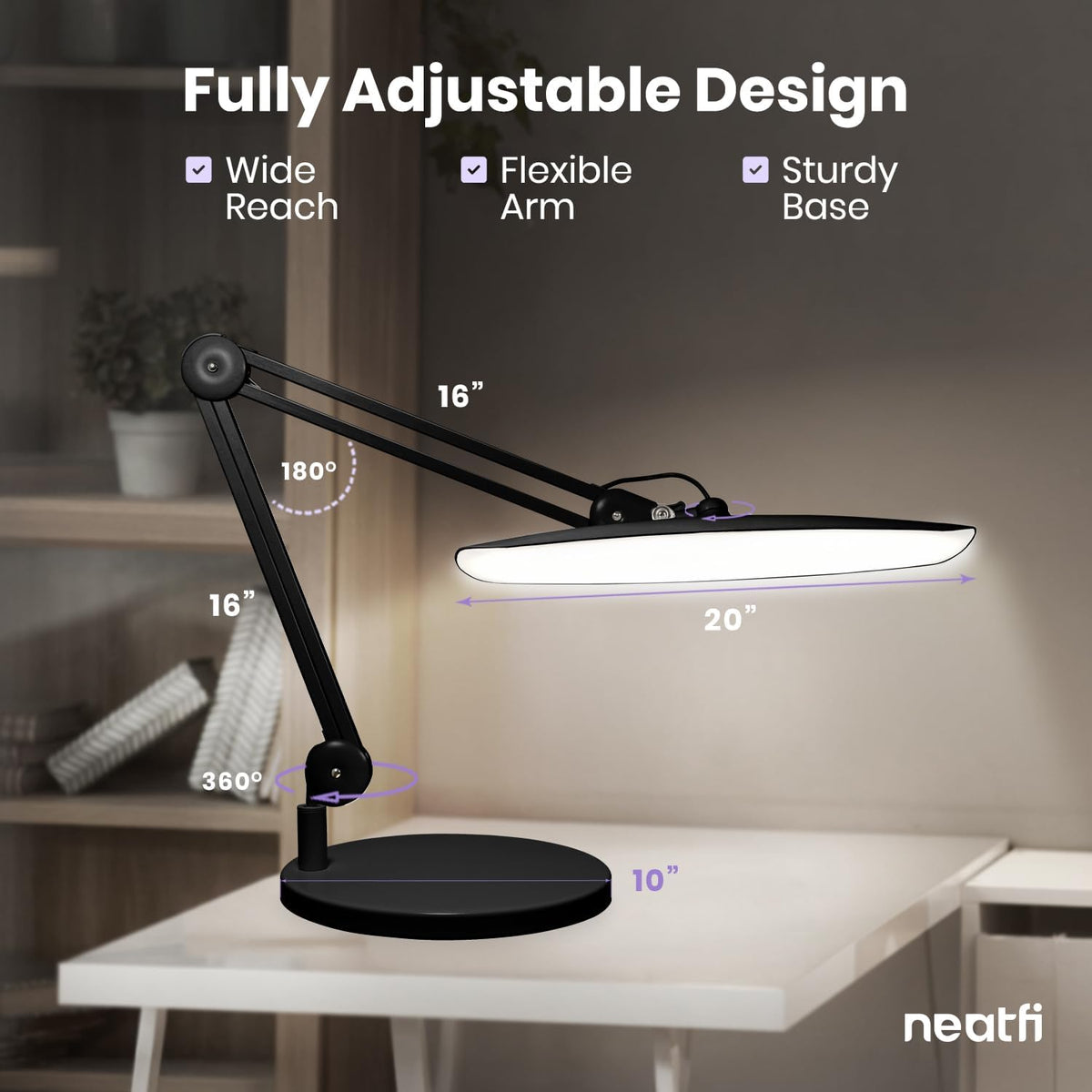 LED Desk Lamp, 2200 Lumens, 24W, 20-Inch Wide Head (Black)