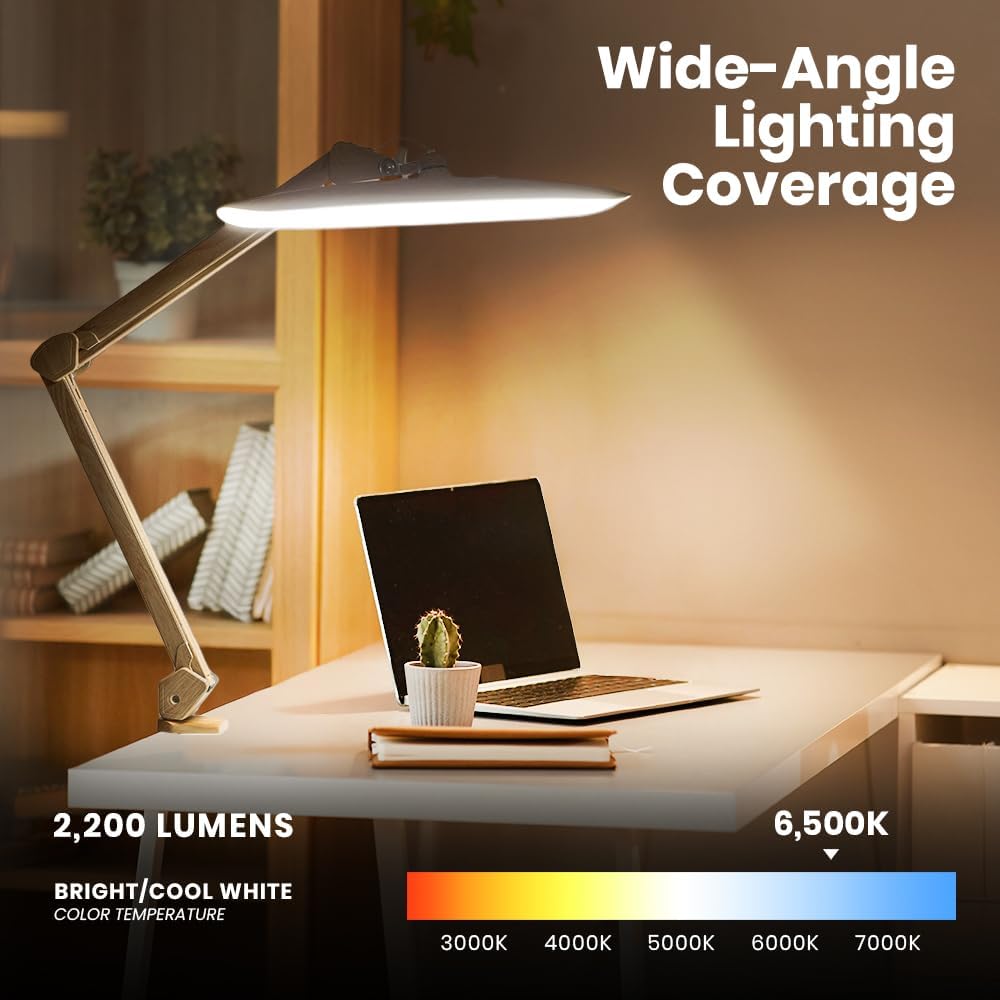 LED Desk Lamp, 2200 Lumens, 24W, 20-Inch Wide Head (Black)
