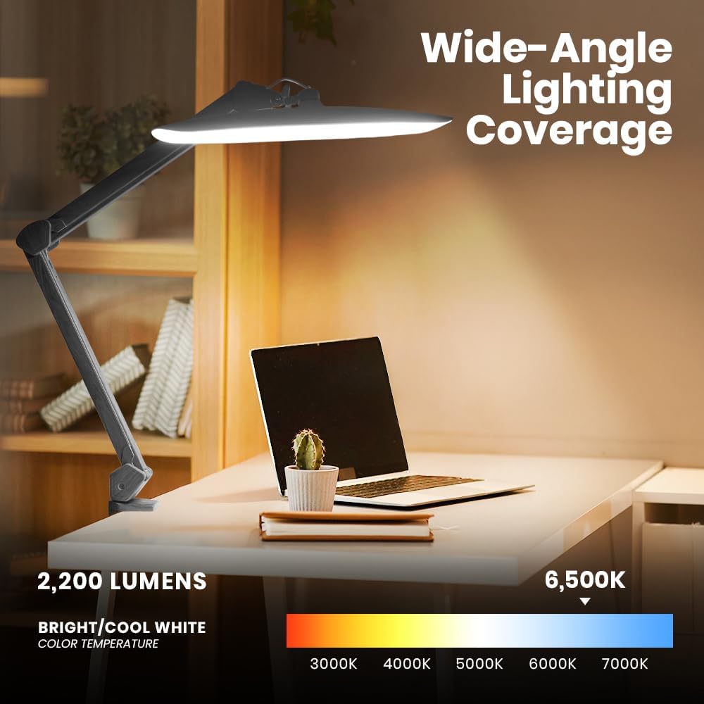 LED Desk Lamp, 2200 Lumens, 24W, 20-Inch Wide Head (Black)