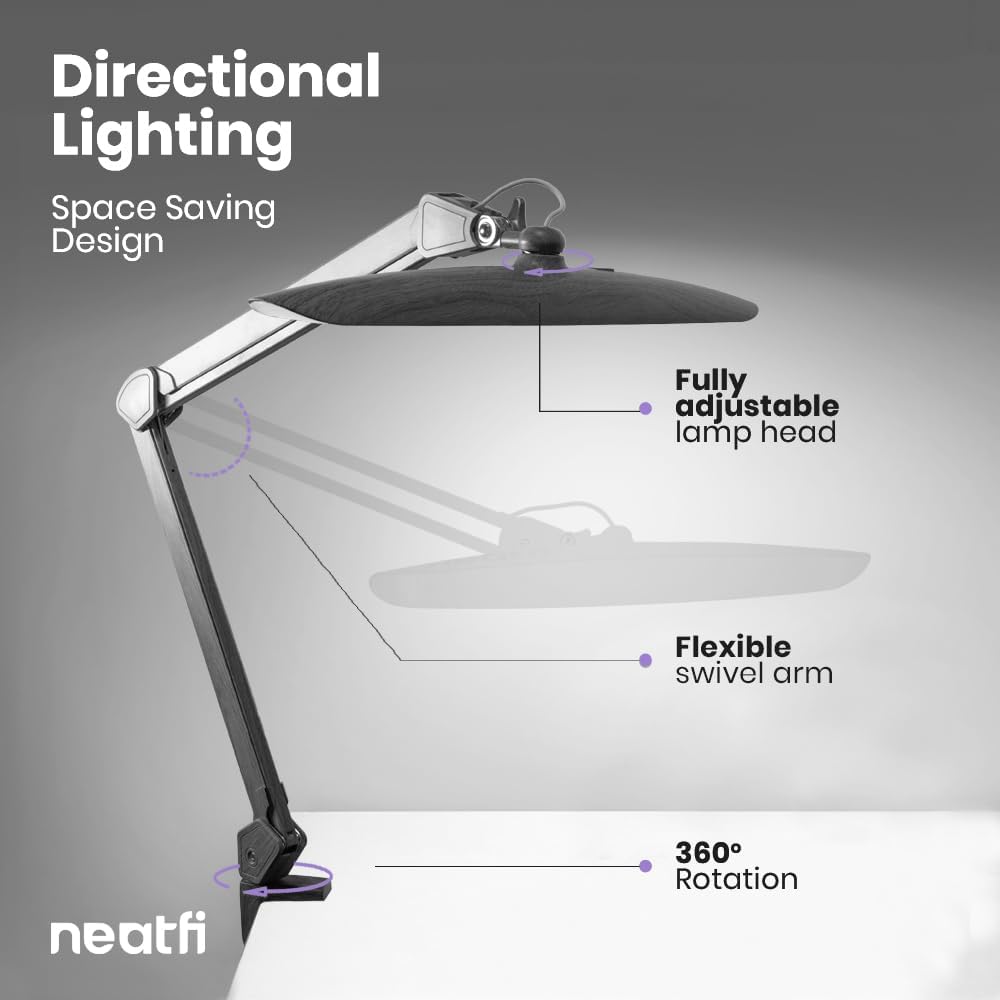 LED Desk Lamp, 2200 Lumens, 24W, 20-Inch Wide Head (Black)