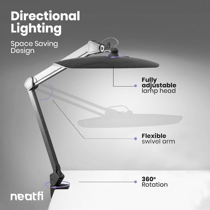 LED Desk Lamp, 2200 Lumens, 24W, 20-Inch Wide Head (Black)