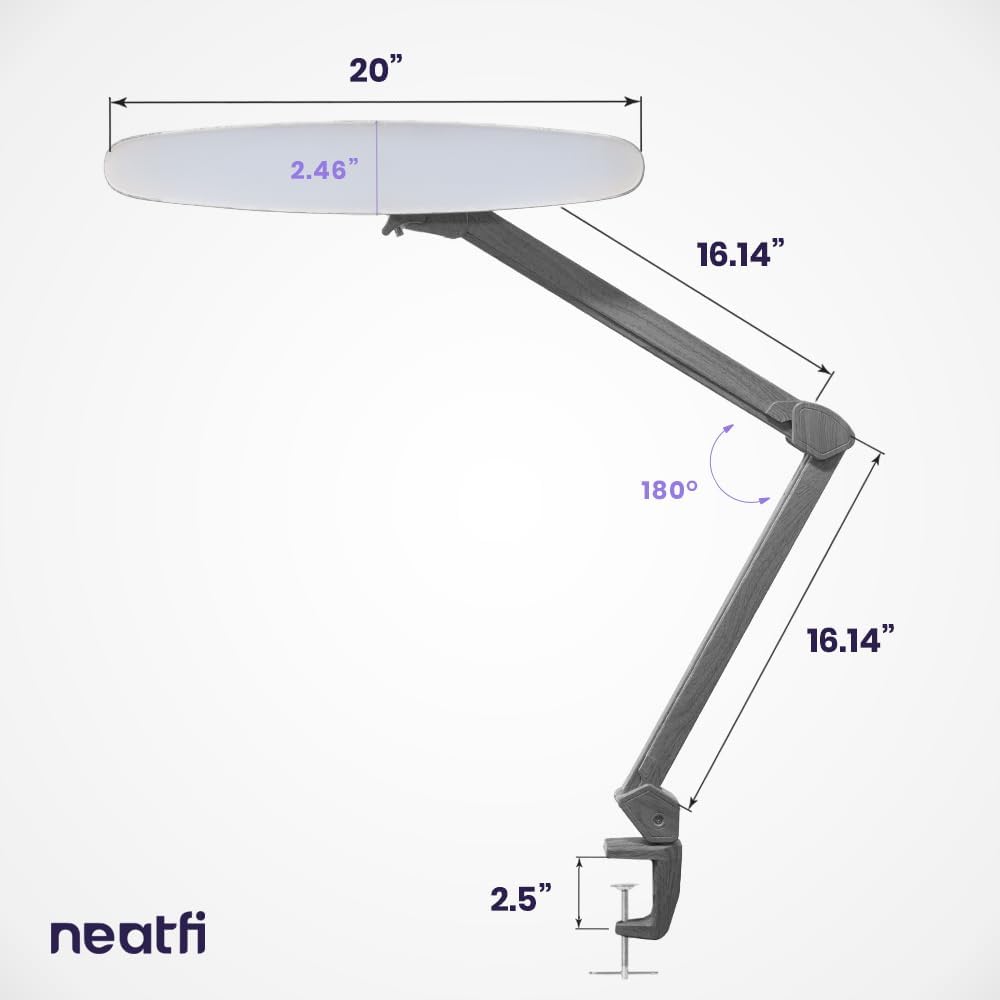 LED Desk Lamp, 2200 Lumens, 24W, 20-Inch Wide Head (Black)