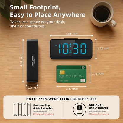 Battery Operated Small Alarm Clock: Compact Cordless Design
