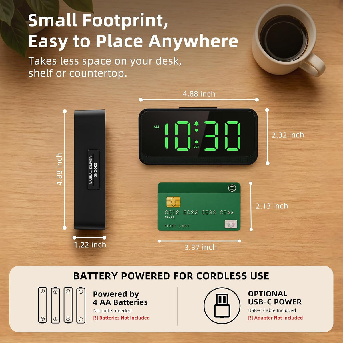 Battery Operated Small Alarm Clock: Compact Cordless Design