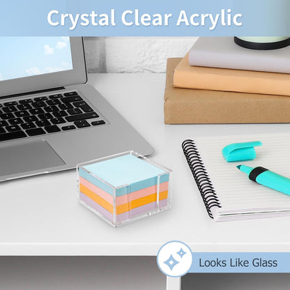 Acrylic Sticky Note Holder, 3 x 3 Crystal Clear Sticky Note Dispenser Acrylic Notepad Holder for School Home Office Desk Organization