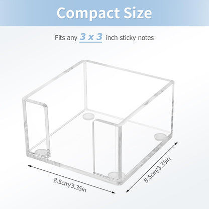 Acrylic Sticky Note Holder, 3 x 3 Crystal Clear Sticky Note Dispenser Acrylic Notepad Holder for School Home Office Desk Organization