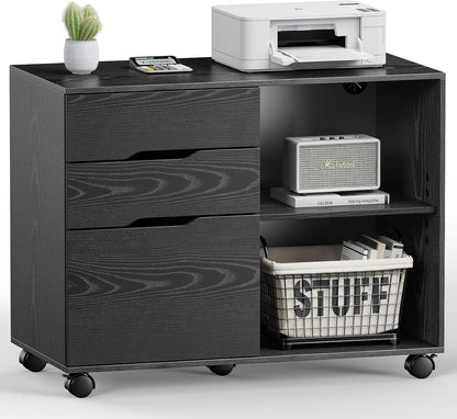DUMOS 3 Drawer Rolling File Cabinet, Wood Printer Stand with Storage