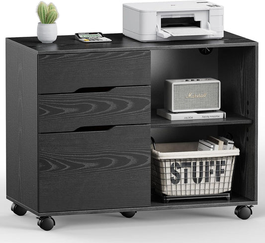DUMOS 3 Drawer Rolling File Cabinet, Wood Printer Stand with Storage
