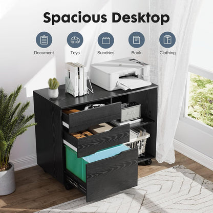 DUMOS 3 Drawer Rolling File Cabinet, Wood Printer Stand with Storage