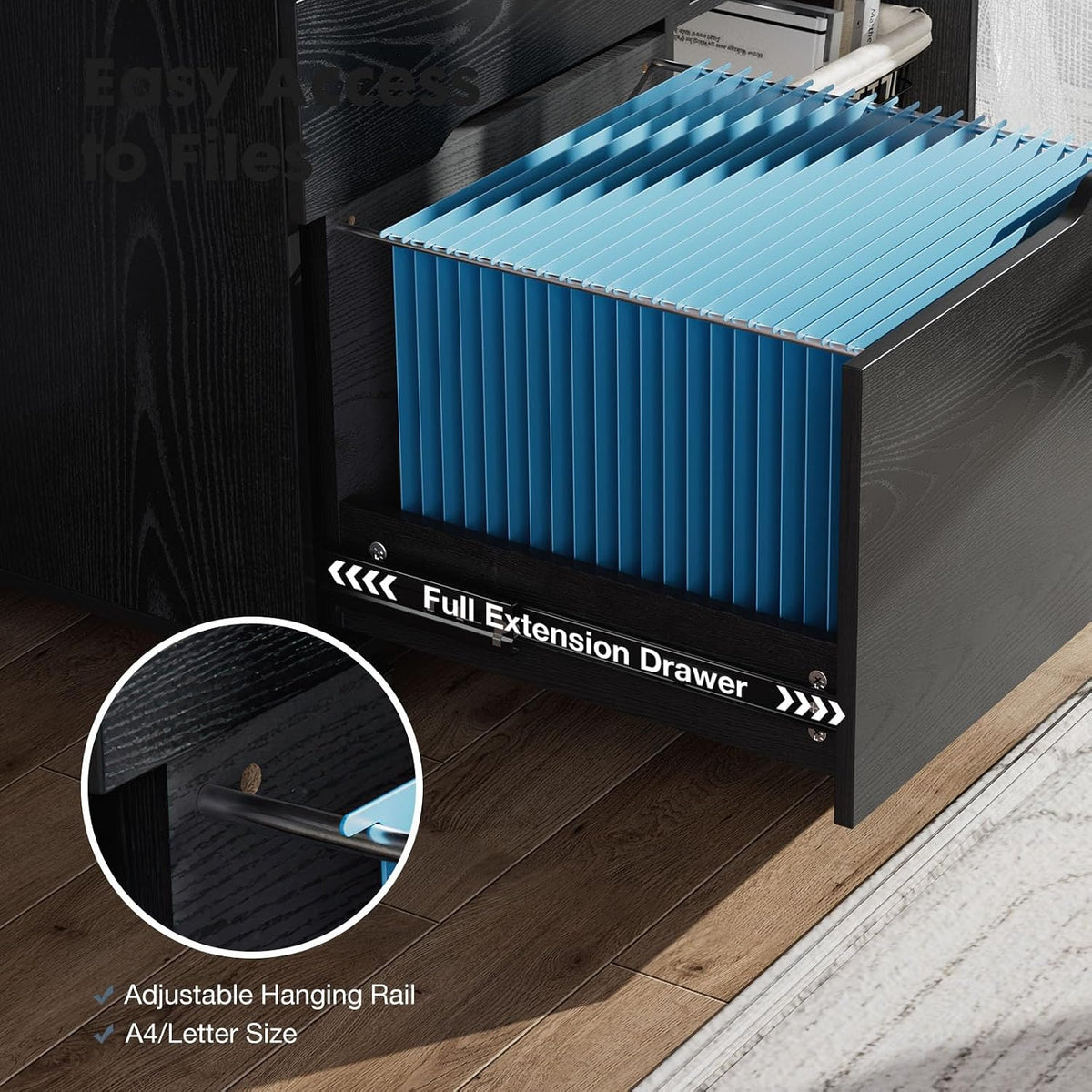 DUMOS 3 Drawer Rolling File Cabinet, Wood Printer Stand with Storage
