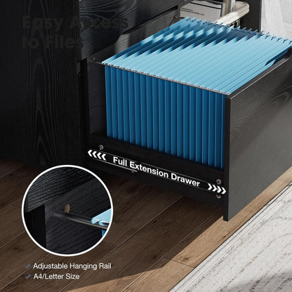 DUMOS 3 Drawer Rolling File Cabinet, Wood Printer Stand with Storage