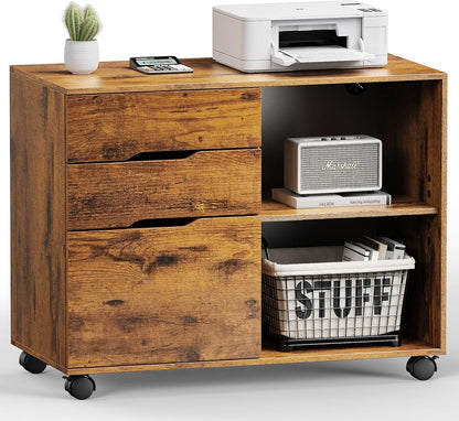 DUMOS 3 Drawer Rolling File Cabinet, Wood Printer Stand with Storage