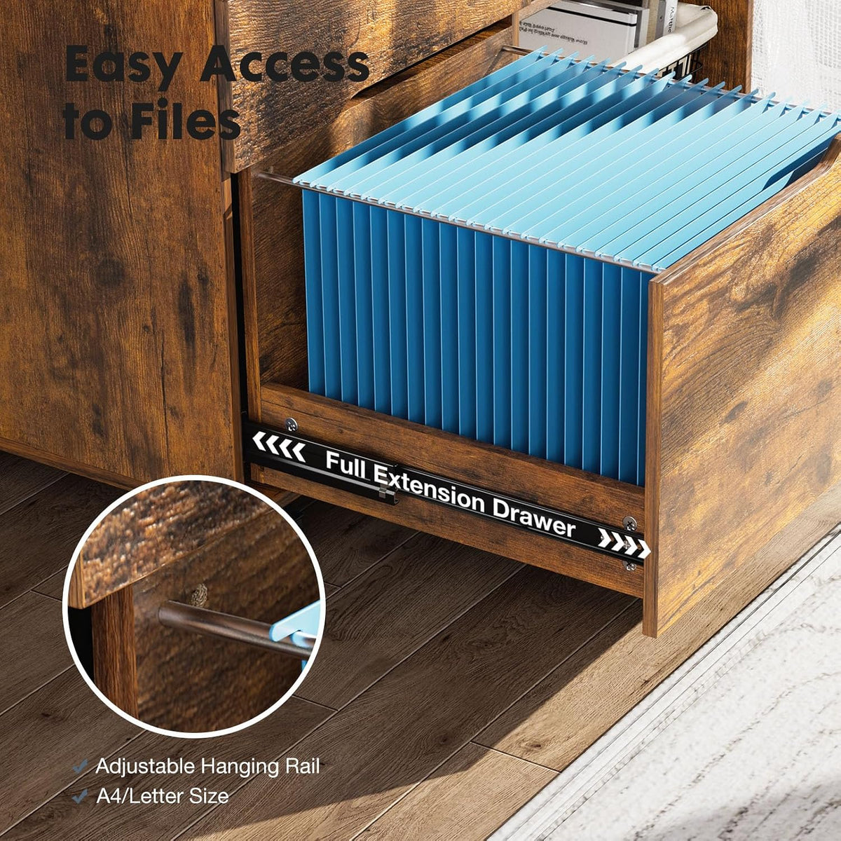 DUMOS 3 Drawer Rolling File Cabinet, Wood Printer Stand with Storage